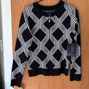 Lark + Grey Black & White Geometric Zip Cardigan